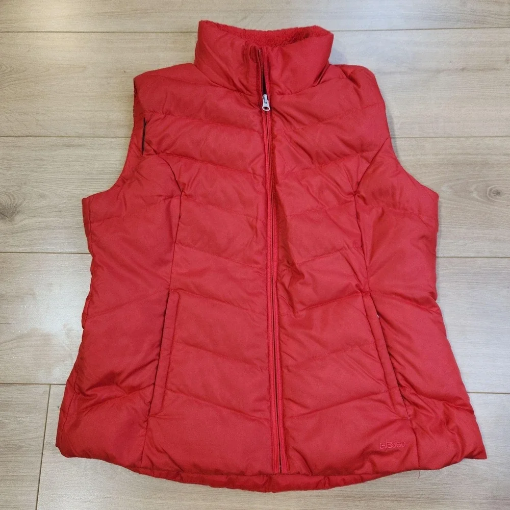 Eddie Bauer Vest Womens Large Red Quilted Puffer Full Zip Outdoor Warm Casual - Picture 1 of 7
